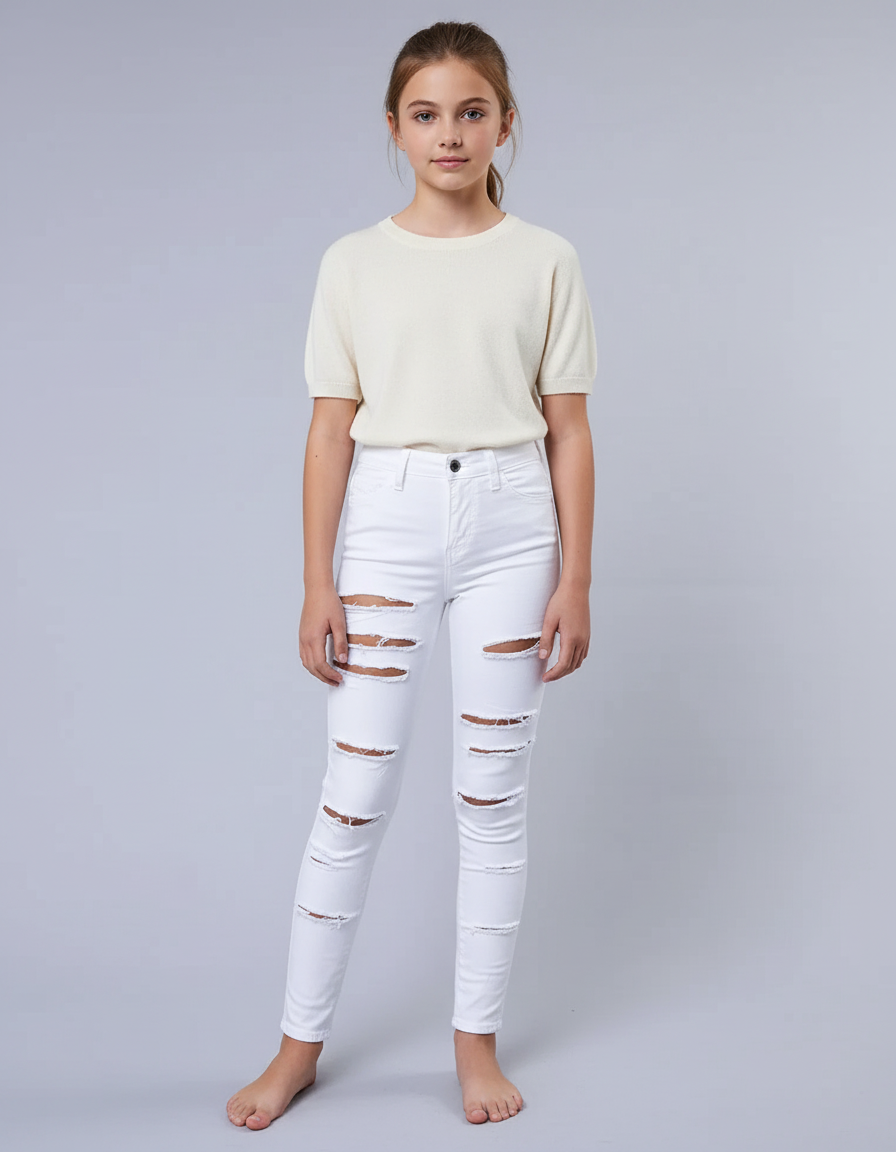 Pantalon Blanc Jean Skinny Déchiré Fille