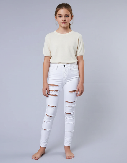 Pantalon Blanc Jean Skinny Déchiré Fille