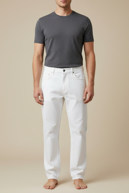 Pantalon Blanc Homme Droit Coton Stretch Décontracté - Jean