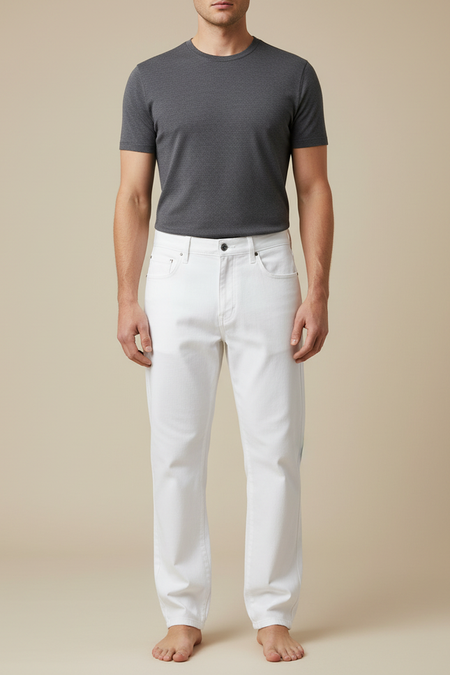 Pantalon Blanc Homme Droit Coton Stretch Décontracté - Jean