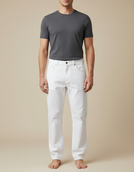 Pantalon Blanc Homme Droit Coton Stretch Décontracté - Jean