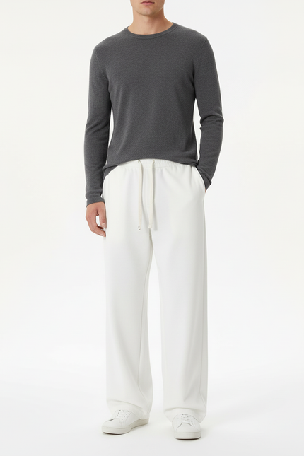 Pantalon Blanc Ample Droit Cordon Décontracté Homme - Molleton