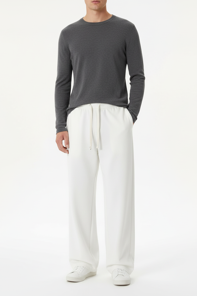 Pantalon Blanc Ample Droit Cordon Décontracté Homme - Molleton