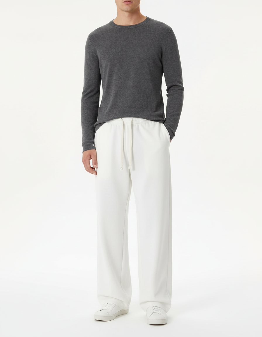Pantalon Blanc Ample Droit Cordon Décontracté Homme - Molleton