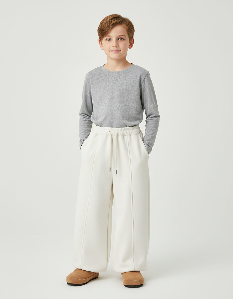 Pantalon Blanc Ample Molletonné Confortable Enfant