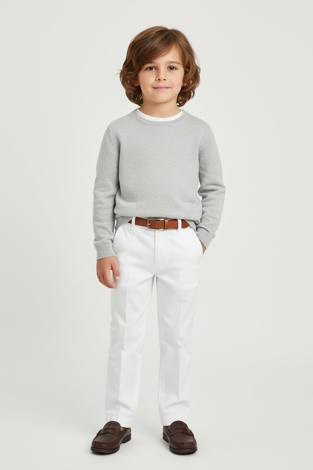 Pantalon Blanc Enfant Formel Coton Élégant Ajusté - Gabardine