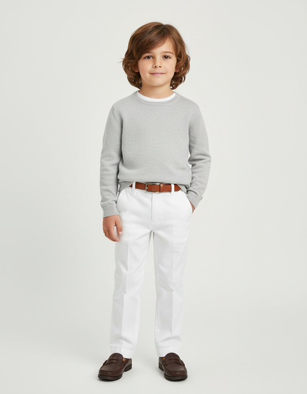 Pantalon Blanc Enfant Formel Coton Élégant Ajusté - Gabardine