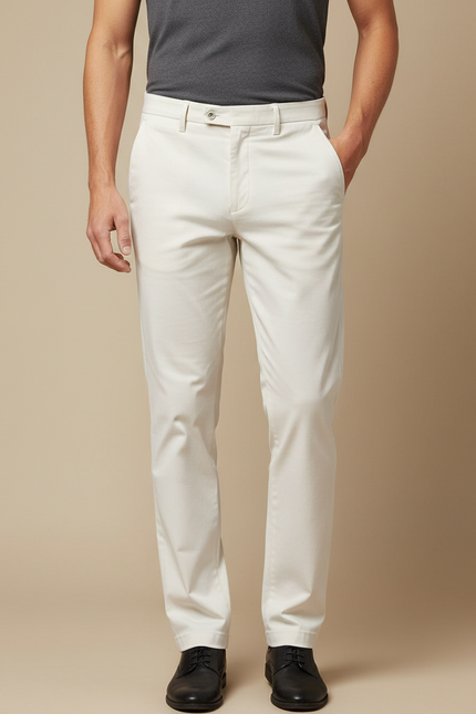 Pantalon Blanc Homme Droit Élégant Décontracté Coton