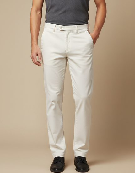 Pantalon Blanc Homme Droit Élégant Décontracté Coton