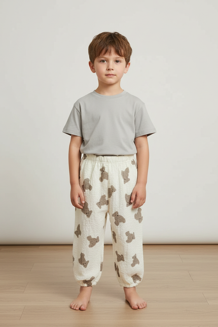 Pantalon Blanc Ample Respirant Oursons Coton Enfants - Imprimé