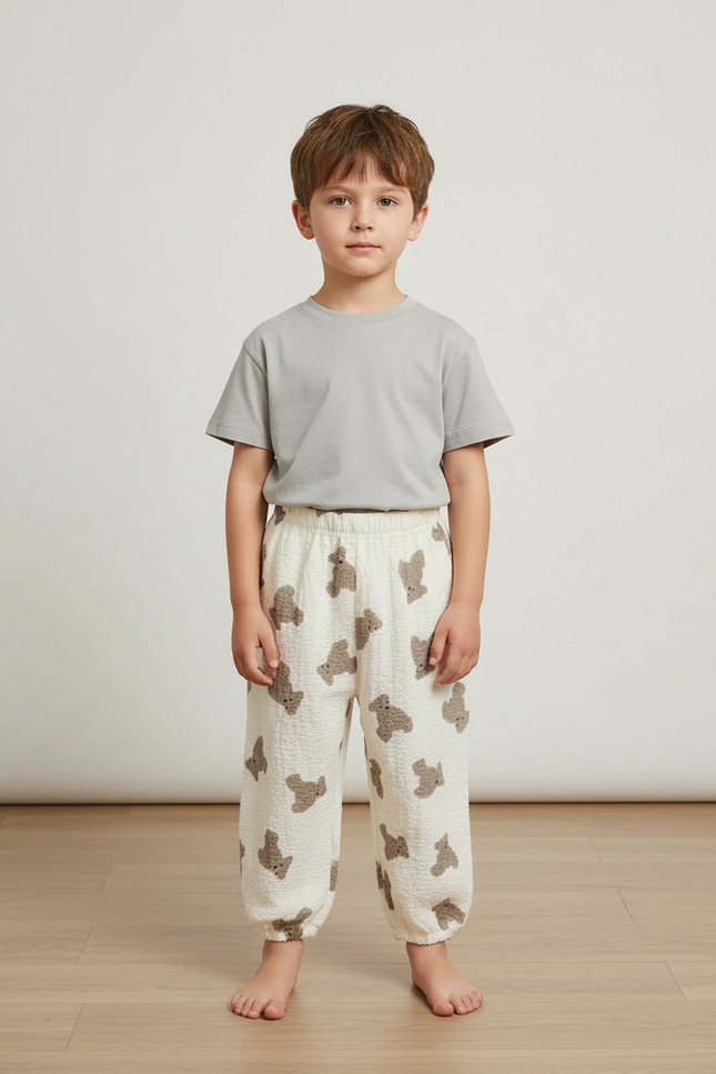 Pantalon Blanc Ample Respirant Oursons Coton Enfants - Imprimé