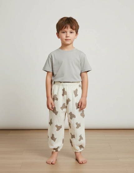Pantalon Blanc Ample Respirant Oursons Coton Enfants - Imprimé