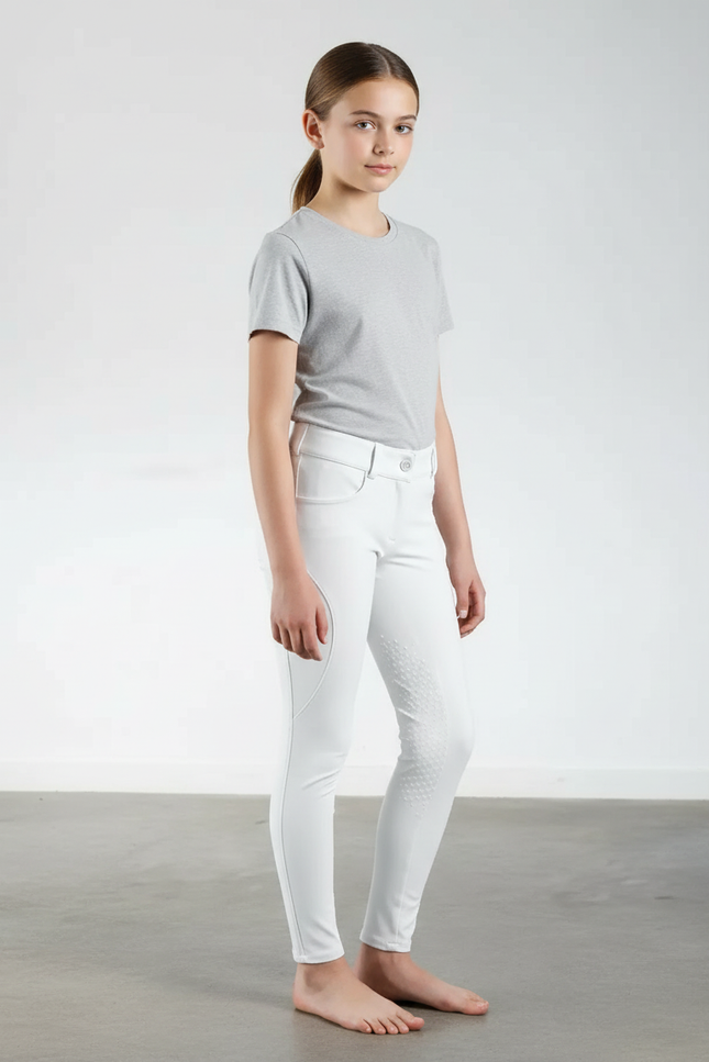 Pantalon Blanc Slim Équestre Silicone Enfant - Polyester