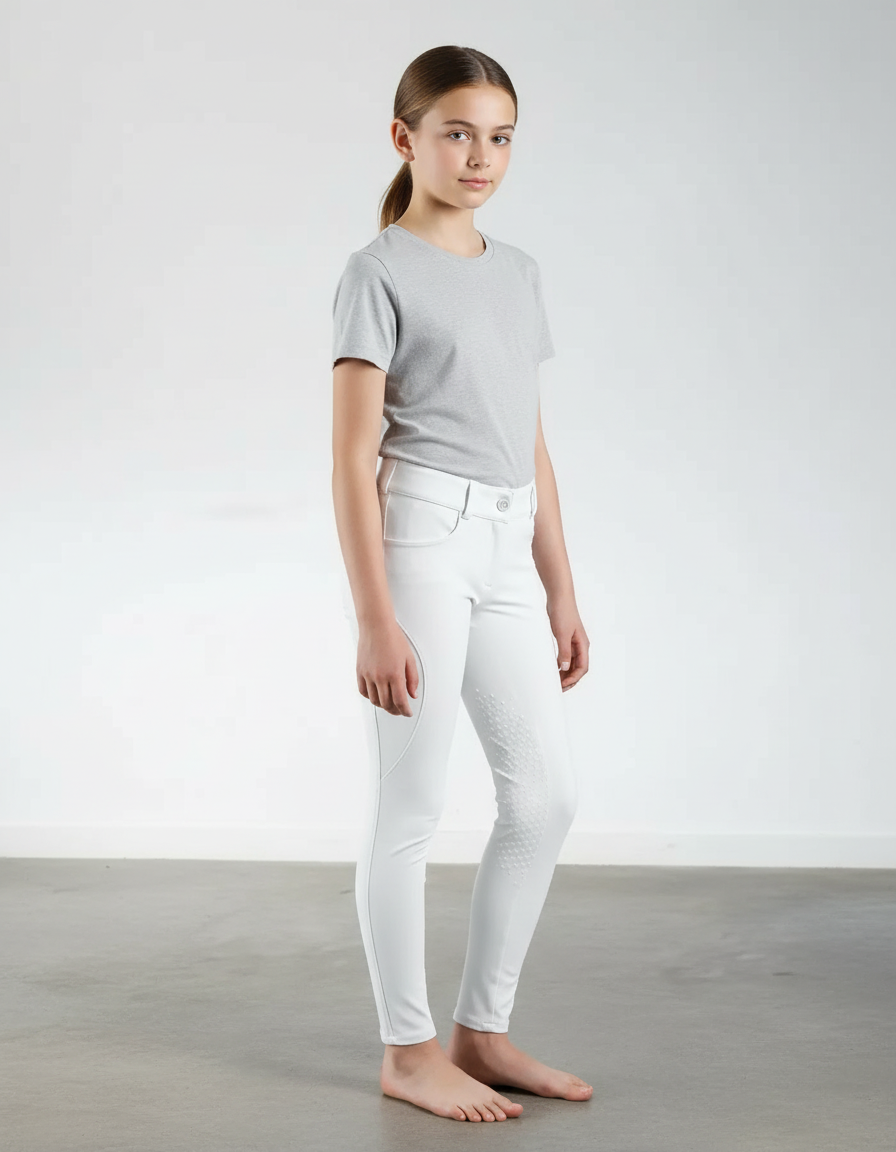 Pantalon Blanc Slim Équestre Silicone Enfant - Polyester