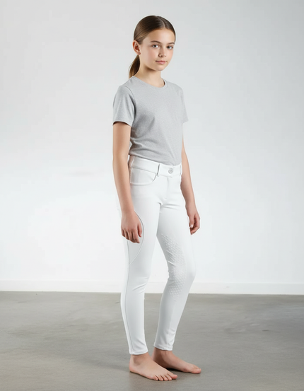 Pantalon Blanc Slim Équestre Silicone Enfant - Polyester