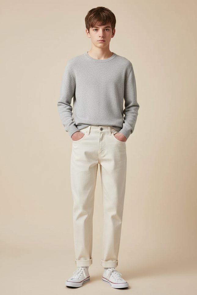 Pantalon Blanc Droit Décontracté Coton Homme - Beige