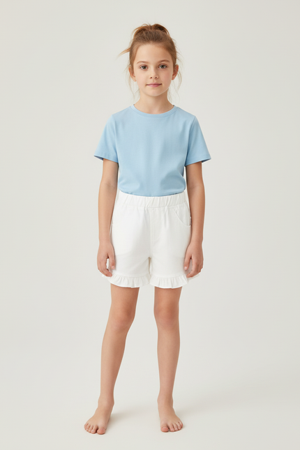 Pantalon Blanc Short Volants Fille Coton Décontracté
