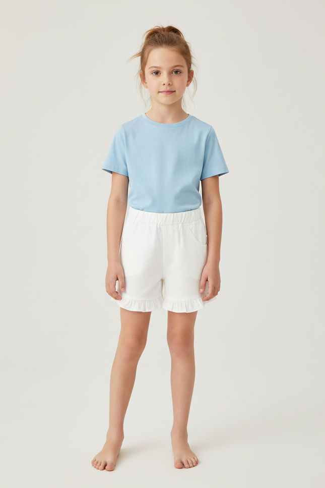 Pantalon Blanc Short Volants Fille Coton Décontracté
