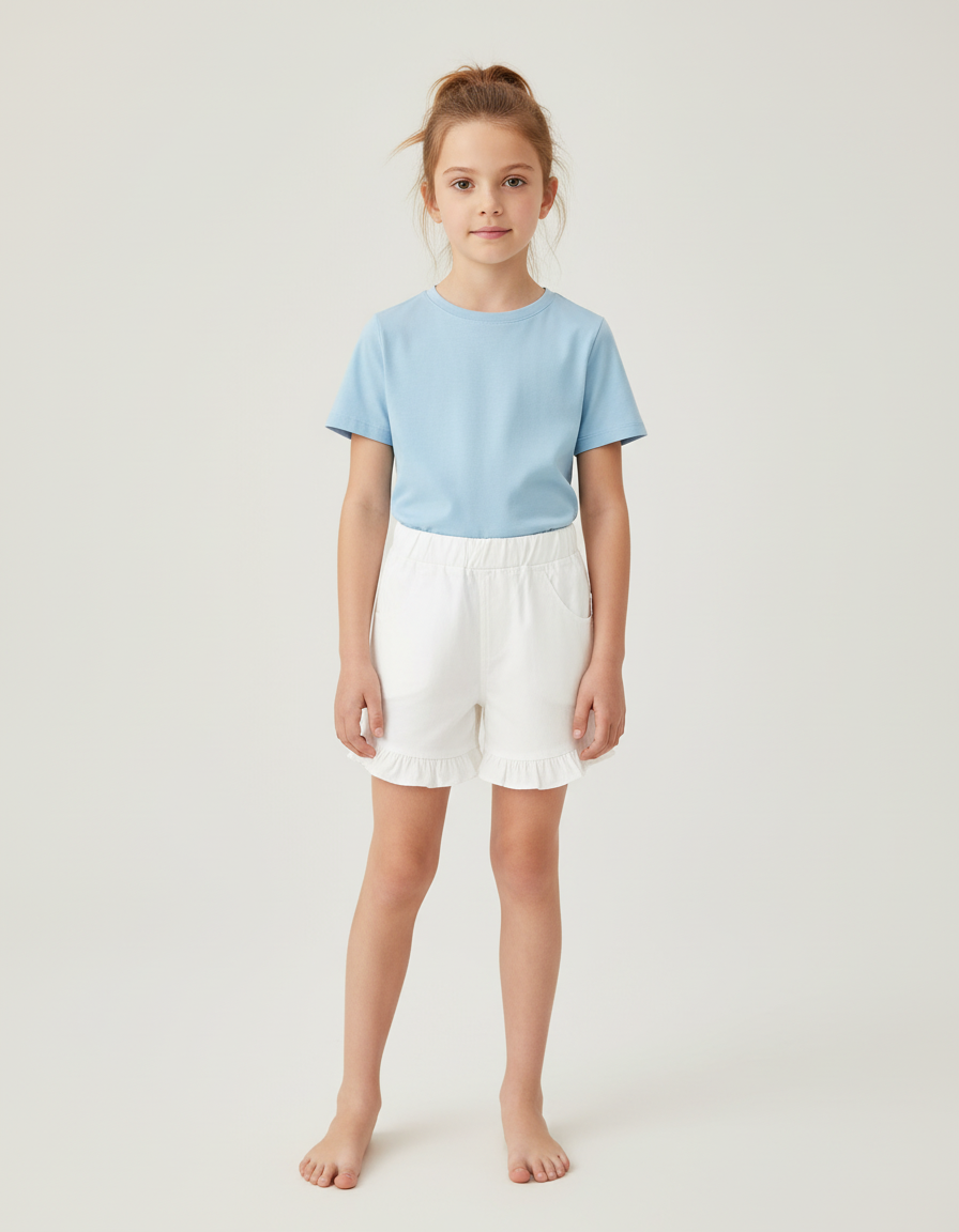 Pantalon Blanc Short Volants Fille Coton Décontracté