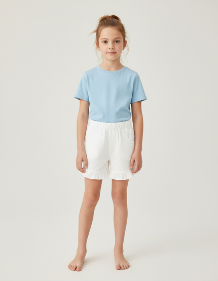 Pantalon Blanc Short Volants Fille Coton Décontracté