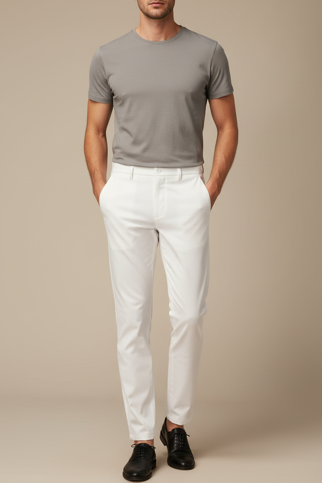 Pantalon Blanc Droit Slim Décontracté Homme Élégant - Gabardine