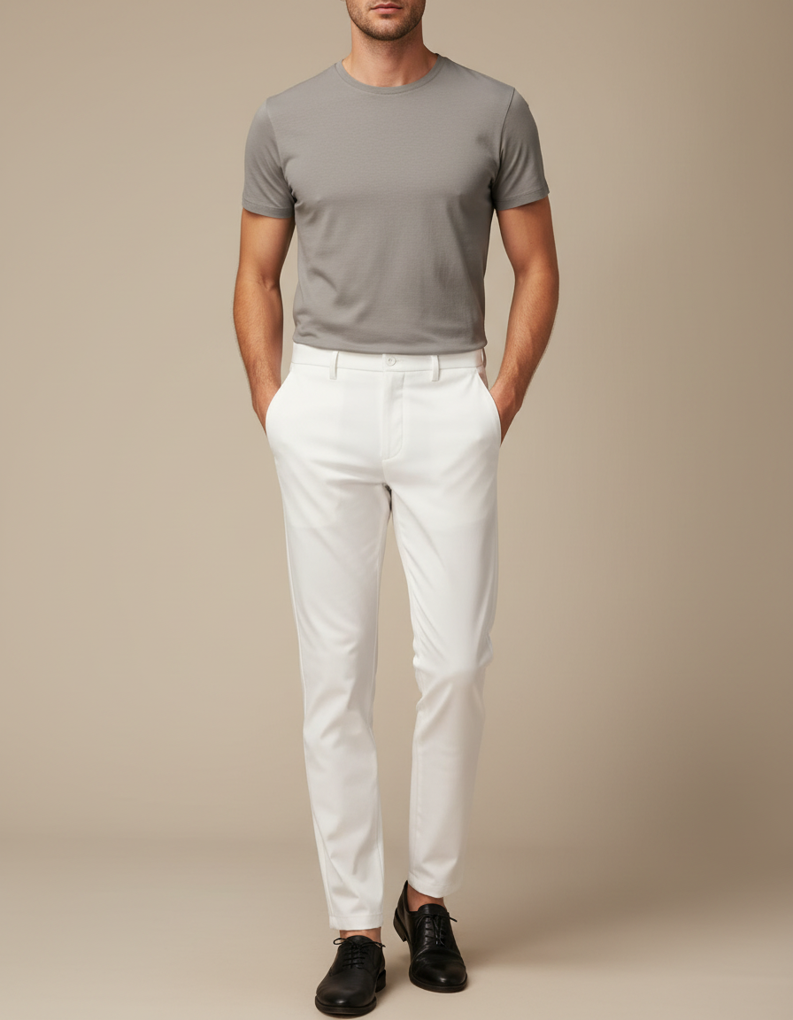 Pantalon Blanc Droit Slim Décontracté Homme Élégant - Gabardine