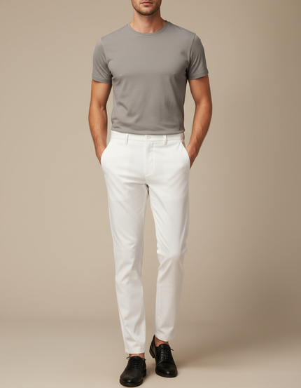 Pantalon Blanc Droit Slim Décontracté Homme Élégant - Gabardine
