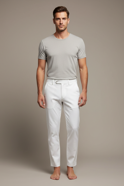 Pantalon Blanc Homme Droit Slim Décontracté Élégant - Gabardine
