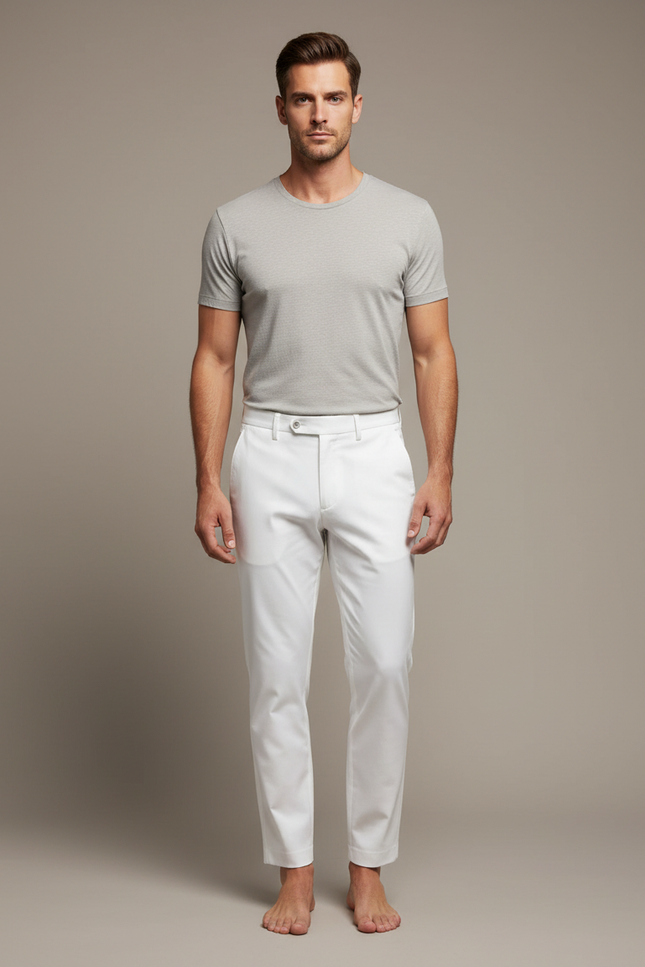 Pantalon Blanc Homme Droit Slim Décontracté Élégant - Gabardine