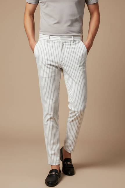 Pantalon Rayé Noir Et Blanc Homme - Gabardine