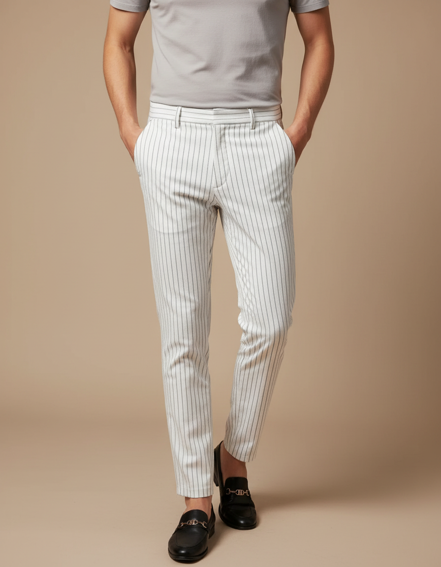Pantalon Rayé Noir Et Blanc Homme - Gabardine