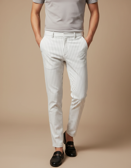 Pantalon Rayé Noir Et Blanc Homme - Gabardine