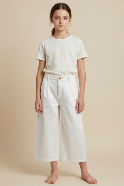 Pantalon Blanc Droit Ample Coton Enfant Simple - Jean