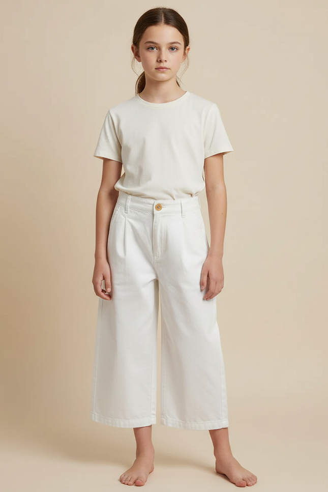Pantalon Blanc Droit Ample Coton Enfant Simple - Jean