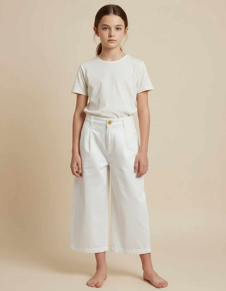 Pantalon Blanc Droit Ample Coton Enfant Simple - Jean