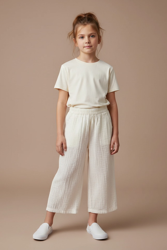 Pantalon Blanc Gaufré Ample Coton Enfant Estival