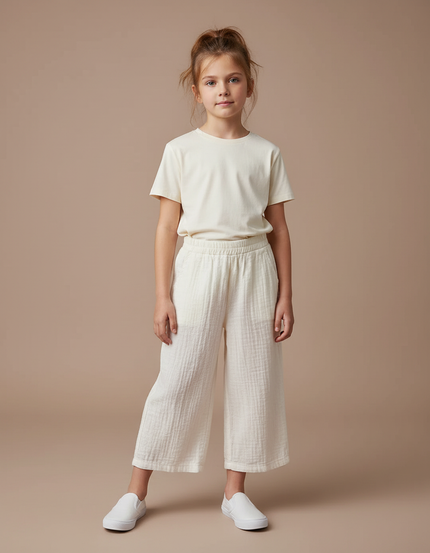 Pantalon Blanc Gaufré Ample Coton Enfant Estival