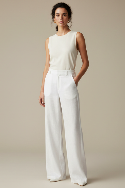 Pantalon Lin Blanc Grande Taille Femme