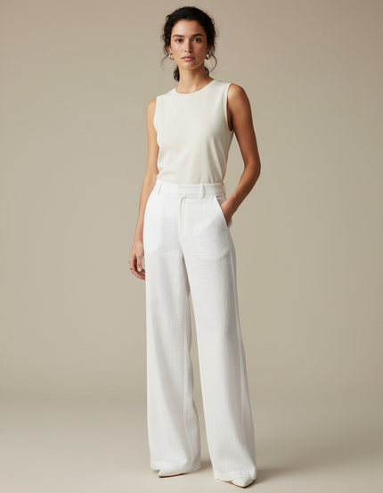 Pantalon Lin Blanc Grande Taille Femme