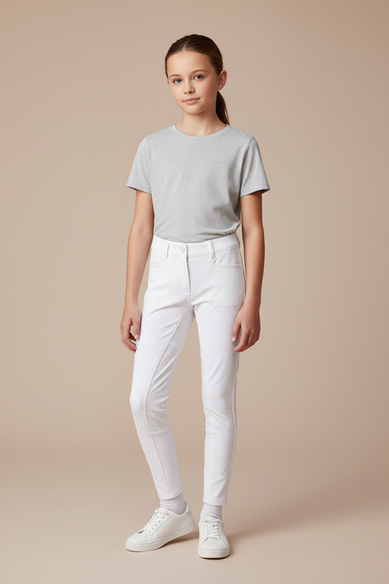 Pantalon Blanc Fille Équestre Slim Silicone - Polyester