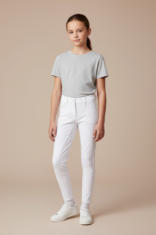 Pantalon Blanc Fille Équestre Slim Silicone - Polyester