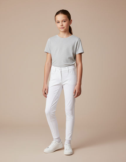 Pantalon Blanc Fille Équestre Slim Silicone - Polyester