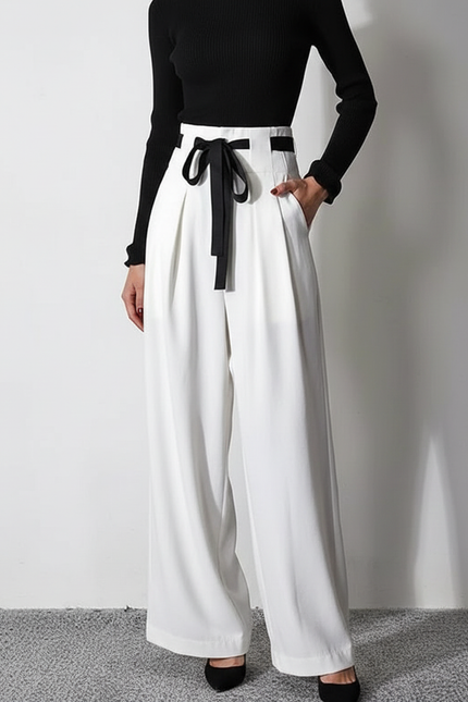 Pantalon Large Noir Et Blanc - Viscose