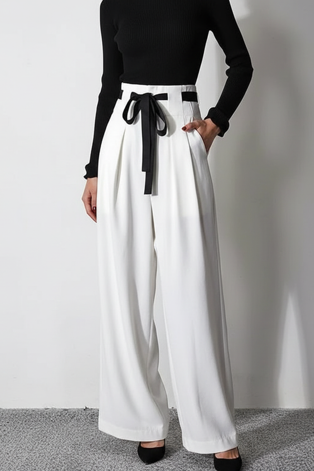 Pantalon Large Noir Et Blanc - Viscose