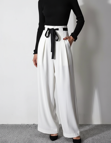Pantalon Large Noir Et Blanc - Viscose