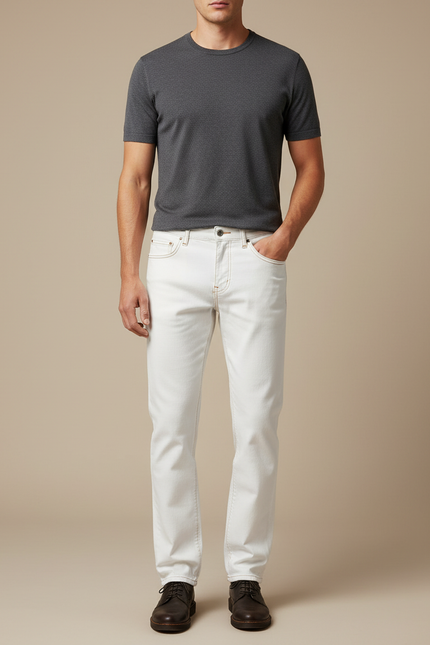 Pantalon Blanc Homme, Slim, Décontracté, Coton - Jean