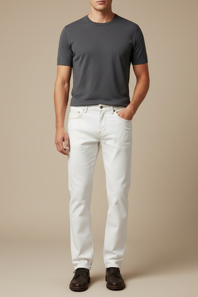 Pantalon Blanc Homme, Slim, Décontracté, Coton - Jean