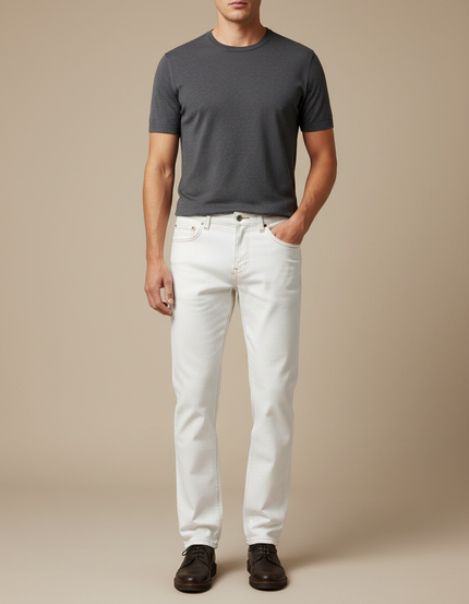 Pantalon Blanc Homme, Slim, Décontracté, Coton - Jean