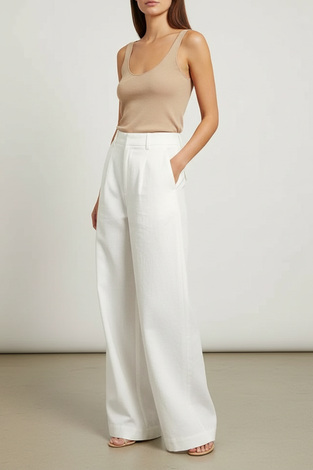 Pantalon Blanc Toile Femme - Lin