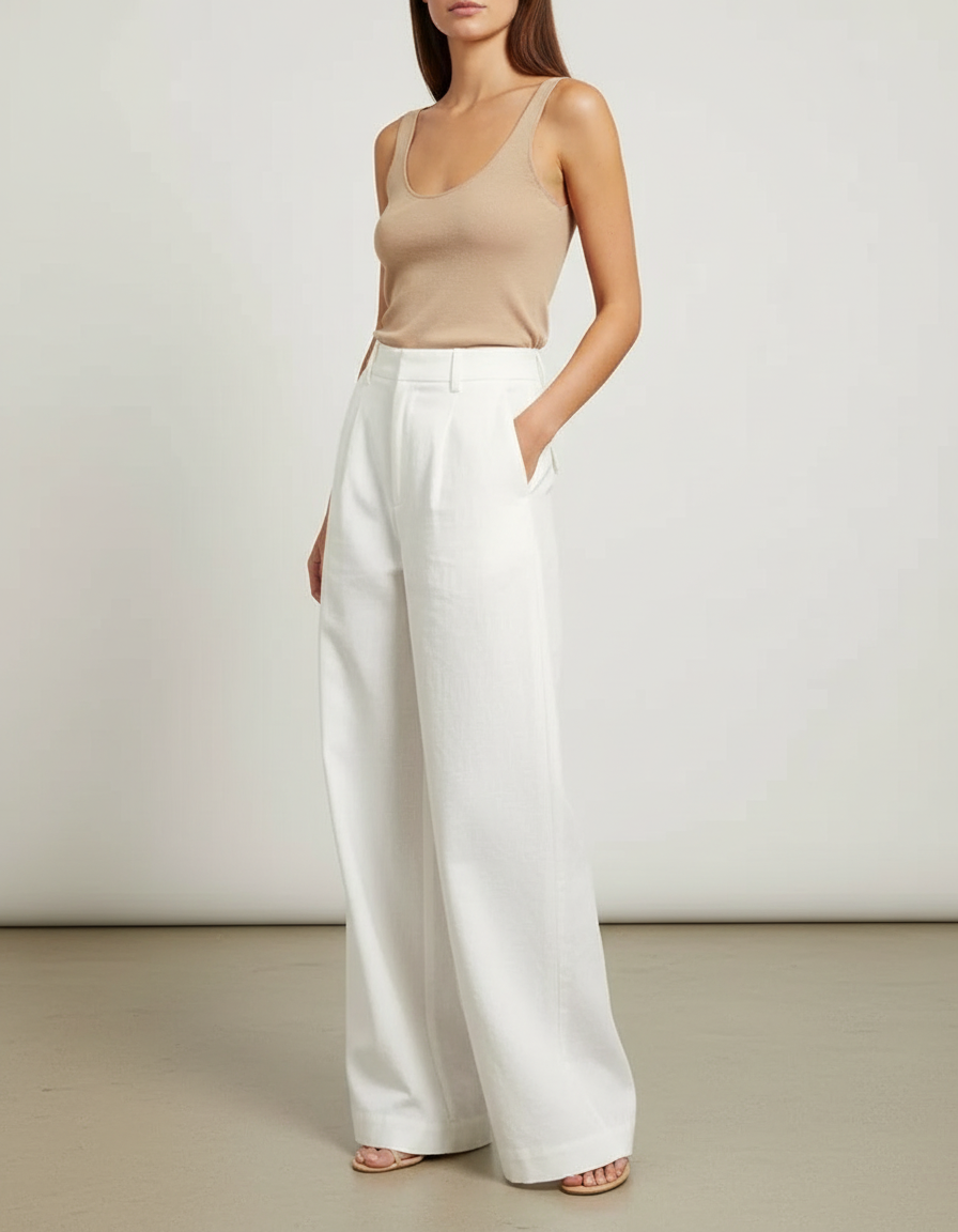 Pantalon Blanc Toile Femme - Lin